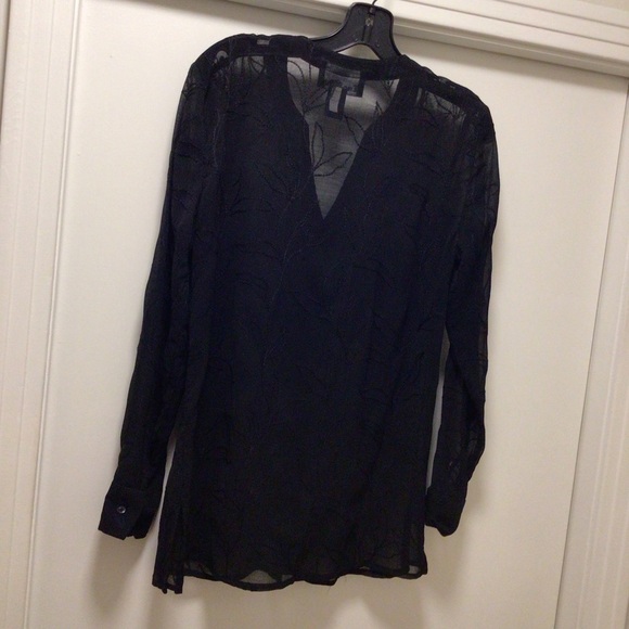 Womens Evan-Picone Button Up Embroidered Sheer Long Sleeve - Picture 5 of 7